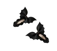 Bat Costume Hair Barrettes for Halloween, Black | Pair of Textured Clips with Glitter Backing and Metal Base, Dress Up Appeal