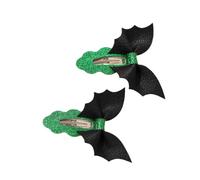 Bat Costume Hair Barrettes for Halloween, Green | Pair of Textured Clips with Glitter Backing and Metal Base, Dress Up Appeal