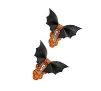 Bat Costume Hair Barrettes for Halloween, Orangecolor | Pair of Textured Clips with Glitter Backing and Metal Base, Dress Up Appeal
