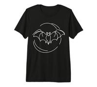 Bat Crescent Moon Line Art Wildlife Drawing Premium T-Shirt