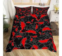 Bat Duvet Cover Set Halloween Bedding Set for Kids Boys Girls Spider Web Comforter Cover Set Microfiber Red Black Bedspread Cover Bedroom Bedclothes Double