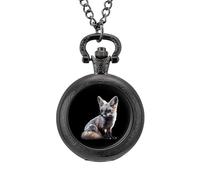 Bat-Eared Fox Vintage Pocket Watch with Chain Arabic Numerals Scale Quartz Pocket Watches Gifts for Men Women