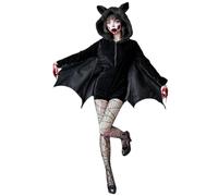 Bat Fancy Dress Costume Women Halloween Costumes Animal Black Bat Wings Outfit Suit Dress Up Jumpsuit Accessories Halloween Carnival Cosplay Party Stage Supplies Adult Ladies for Height 175-180cm