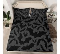 Bat Fitted Sheet King Size Bed Black 3D Fitted Sheets Deep Pocket 12 inch 30 cm Bottom Sheet Ultra Soft Microfibre Bedding Set with 2 Pillowcases a.2914