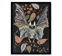 Bat Flight Night Patterns Rustic Botanical Framed Art Print Artery8 Multi A4