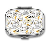 Bat Ghost Pill Case 2 Compartments Travel Pill Organizer for Pocket Small Pill Box Portable Pill Container Metal Medication Holder to Hold Vitamin Fish Oil Supplement