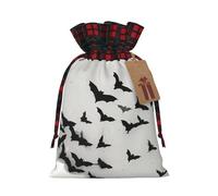 Bat Gift Bag â€“ Festive Print Drawstring Bag, Perfect For Holidays, Birthdays, And Party Favors, Elegant Plaid Pattern With Kraft Paper Tag