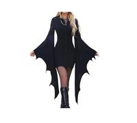 Bat Halloween Costume for Women, Vampire Costume Adult, Batwing-Sleeve Fitted Dress, Steampunk Skeleton Print Batwing Skirt Halloween Fancy Dress (Black, XL)