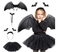 Bat Halloween Costume Kids Set Black Skirts with Bat Wings, Wand, Headpiece, Silk Tutu Girls Halloween Costume for Party Cosplay Costume, Fancy Dress Party Outfit