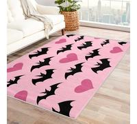 Bat Heart Rugs Living Room, Extra Large Rug, Low Pile Rug Non Slip, Machine Washable, Area Rugs for Living Room, Halloween Black Pink Home Decor Floor Carpets, 200x300 cm