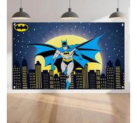Bat Hero Backdrop Photography Background, Super Hero Cityscape Photo Booth Banner for Kids Party, Birthday Party Wall Decorations, Window Curtain Picnic Mat Outdoor Indoor Use