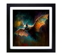 Bat Impressionism Framed Print | 18x18 Inch Black Framed Wall Art | Ready to Hang | Impressionist Nature Picture | Living Room Bedroom Lounge Office