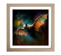 Bat Impressionism Framed Print | 18x18 Inch Oak Framed Wall Art | Ready to Hang | Impressionist Nature Picture | Living Room Bedroom Lounge Office