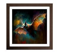 Bat Impressionism Framed Print | 18x18 Inch Walnut Framed Wall Art | Ready to Hang | Impressionist Nature Picture | Living Room Bedroom Lounge Office