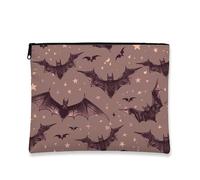Bat Makeup Bag, Vintage Gothic Cosmetic Travel Pouch for Women, Portable Small Canvas Zipper Organizer, Halloween Toiletry Bag, Brown, 7x9 Inch