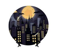 Bat Night Buildings Cityscape Bone China Decorative Plate,8inï¼ˆ20cmï¼‰ Ceramic Decorative Plates with Display Stand,Ceramic Ornaments Art Porcelain Plate for Home Office Wall Decor Collections Plates
