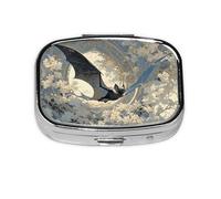 Bat Pattern Mini Pill Box Metal Travel Medicine Organizer with 2 Compartments Pocket-Sized Pill Container