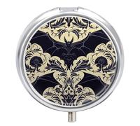 Bat Pattern Pill Box Cute Round Pill Box 3 Compartment Decorative Pocket Purse Portable Mini Travel Medicine Tablet Vitamin Fish Oil Holder Organizer Pill Case