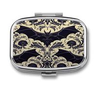 Bat Pattern Pill Organizer 2 Compartments Small Pill Box for Pocket Purse Portable Travel Pill Case Metal Medicine Organizer Daily Pill Container for Vitamin Fish Oil Supplement