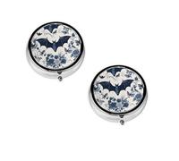 Bat Pattern Print pilldispenser, Round Organizer, 3 Compartment Small Case for Purse & Pocket, Portable Medicine Box for Travel