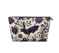 Bat Pattern Printed Leather Travel Toiletry Makeup Bag with Silver Zipper for Women on the Go