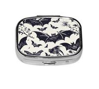 Bat Pattern Printed Square Pill Organizer with 2 Compartments, Portable Mini Pill Box Pill Case for Medicine, Vitamin, Fish Oil, Supplements