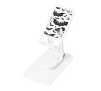 Bat Pattern Prints Rotating Cell Phone Stand with 360° Swivel Base - Foldable Square Desk Phone Holder for iPhone 16 15 14 13 12 11,All Phones,White