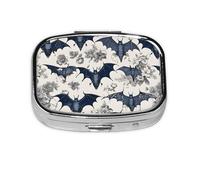 (Bat Pattern) Square Pill Box with 2 Compartment Small Pill Organizer Portable Pill Case Vitamin Containers, Travel Essentials 5.5x4x1.8 cm