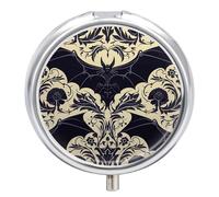 Bat Pattern Travel Pill Box Case 3 Compartment Cute Pill Organizer Metal Pill Holder with Mirror Small Medicine Organizer Daily Pill Container for Purse Pocket Portable Meds Box