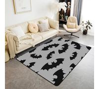 Bat Print Area Rugs,Happy Halloween Non Slip Carpet Black Grey Bat Animals Indoor Floor Mat Entrance Rug,Gothic Vintage Home Living Room Bedroom Decor,3'x5'