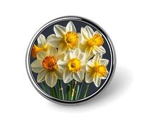 Bat Print Lapel Pin Fashion Brooch Pin Cute Button Badges Round Button Pins Enamel Pins Metal Pinback for Hat Shirt Clothing Bags Decoration, Bouquet of Daffodils, Circular