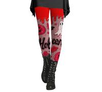 Bat Print Leggings UK - Brushed Lined for Autumn | Elastic Tummy Control Waistband | Cosy Halloween Pajama Alternative | for School Drop-Offs & Movie Nights Tummy Control Yoga Pant Red
