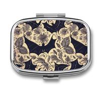 Bat Print Pill Box 2 Compartment Travel Pill Organizer with Mirror Design Portable Pillcase for Pocket Or Purse Square Medicine Case Weekly Medicine Container Holder for Daily Meds