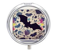 Bat Print Pill Box for Pocket Round Pill Box 3 Compartment Decorative Portable Travel Pill Holder Tablet Vitamin Organizer Mini Pill Case