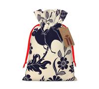 Bat Print Printed Christmas Drawstring Bags with Red Ribbon - Reusable Burlap Drawstring Gift Pouches, S