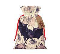 Bat Print Printed Christmas Drawstring Gift Bags-Xmas Wrapping Bags,Candy Bag,For Holiday Party Decorations,Wedding Party Supplies S Red Ribbon