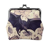 Bat Print Printed Coin Purse Pouch-Mini Coin Wallet,Change Purse,Leather Coin Pouch Holder For Woman Girls, Black, One Size, Modern,european Style, Retro