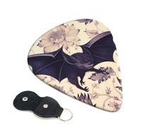 Bat Print Printed Guitar Picks, 6 Pack with Leather Keychain Pick Holder - 0.46mm, 0.71mm, 0.96mm Assorted Thickness for Acoustic Ukulele, Electric Guitar, Acoustic Guitar, Bass