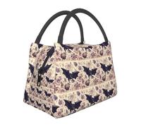 Bat Print Printed Insulated Lunch Bag - Portable Lunch Tote Bag For Men & Women - Large Capacity Cooler Bento Bag For Work, Picnic, Travel - Collapsible Lunch Box With Leakproof Pouch