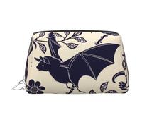 Bat Print Printed Makeup Bag for Women Portable Leather Make up Bag Travel Cosmetic Bags Organizer, Silver Zipper