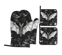 Bat Print Printed Oven Gloves Potholders Set 4 PCS Heat-Resistant Oven Mitts & Hot Pads for Cooking Baking Grilling BBQ Gift