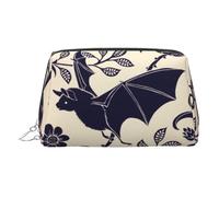 Bat Print Printed Small Makeup Bag Portable Leather Make up Bag Travel Cosmetic Bags Organizer for Women, Silver Zipper