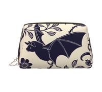 Bat Print Printed Small Makeup Bag Portable Leather Make up Bag Travel Cosmetic Bags Organizer for Women, Gold Zipper