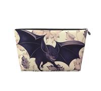 Bat Print Printed Toiletry Bag for Women Girl Portable Travel Cosmetic Bag Leather Makeup Pouch Organizer with Silver Zipper
