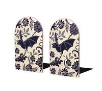 Bat Print Printed Wooden Bookends - Set Of 2 Book Ends For Book Lovers & Organizers