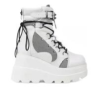 Bat Print Round Head Women's Thick-Soled Lace-up Side Zipper Ankle Boots Rubber-Soled Mid-Heel 5CM/2INCH Soft Skin-Friendly Sit Ankle Popular Style