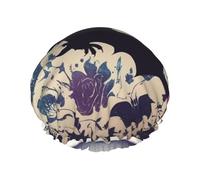 Bat Print Shower Cap for Women Men, Adjustable Reusable Shower Bonnet Double Layer Waterproof Bath Caps, EVA Lining, Elastic Band Hair Cap for All Hair Lengths