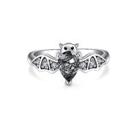 Bat Ring 925 Sterling Silver Bat Moonstone Natural Black Rutile Ring Gothic Jewelry Gifts for Women, Metal, No Gemstone