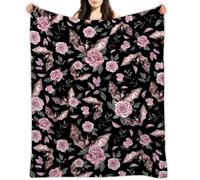 Bat Rose Blanket, Gothic Throw 60 x 80 Inch Lightweight Super Soft Cozy Blankets for Couch Bed Sofa Chair