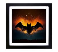 Bat Silhouette Framed Print | 18x18 Inch Black Framed Wall Art | Ready to Hang | Modern Nature Picture | Living Room Bedroom Lounge Office
